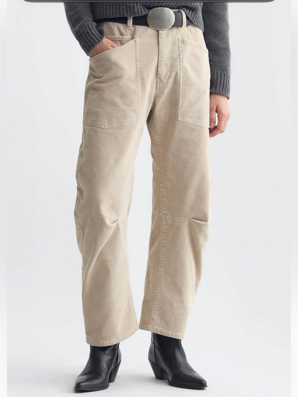 Nili Lotan Shon Corduroy Mid-Rise Bow Leg Pant Cotton Cream Size 6